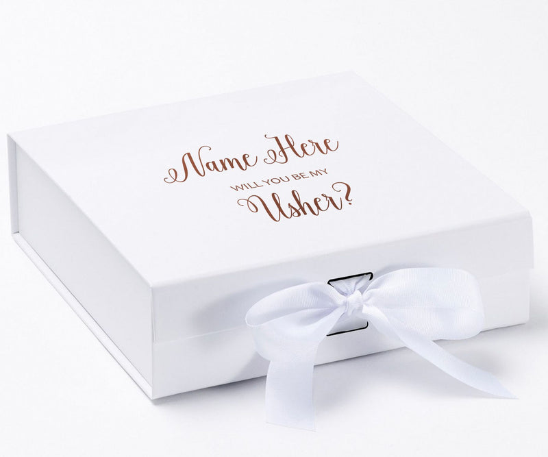 Personalized Will You Be My Usher  Box? Proposal Box White w/ Bow white - No Border