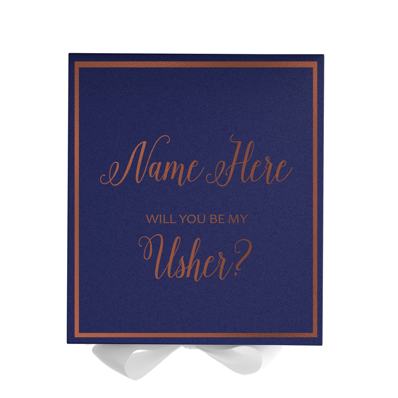 Personalized Will You Be My Usher  Box? Proposal Box Navy Blue w/ Bow white -  Border