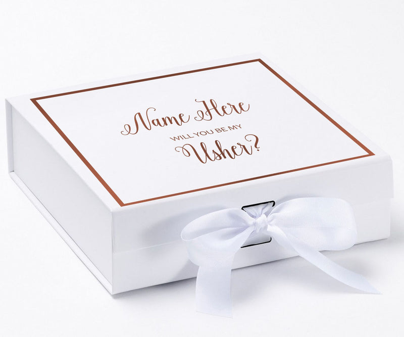 Personalized Will You Be My Usher  Box? Proposal Box White w/ Bow white -  Border