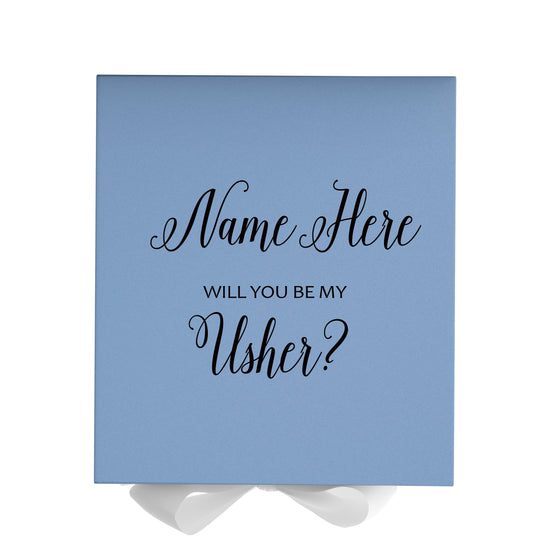 Personalized Will You Be My Usher  Box? Proposal Box Light Blue w/ Bow white - No Border