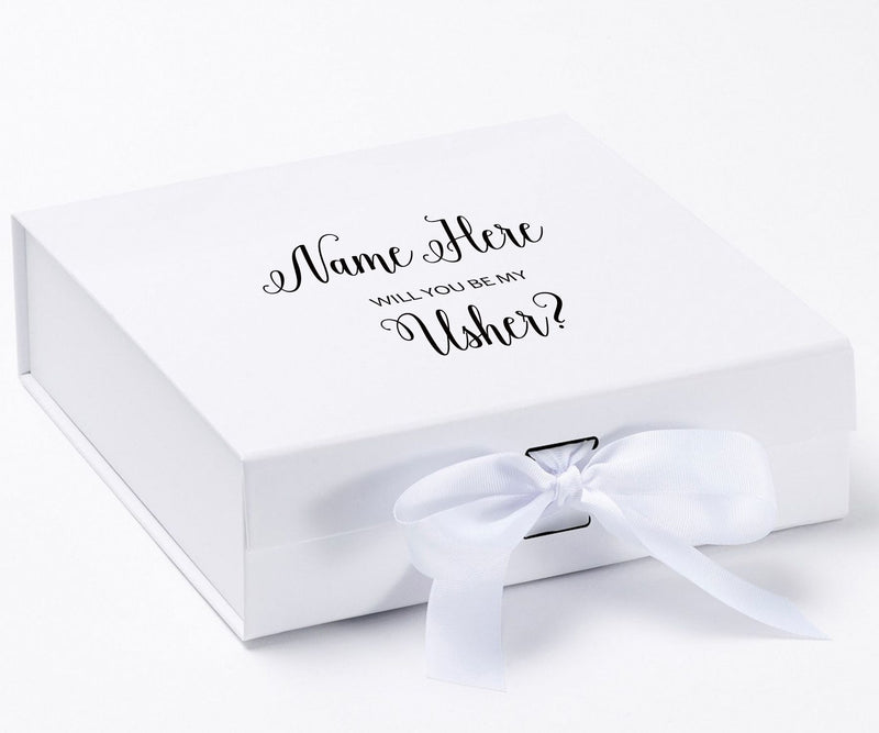 Personalized Will You Be My Usher  Box? Proposal Box White w/ Bow white - No Border