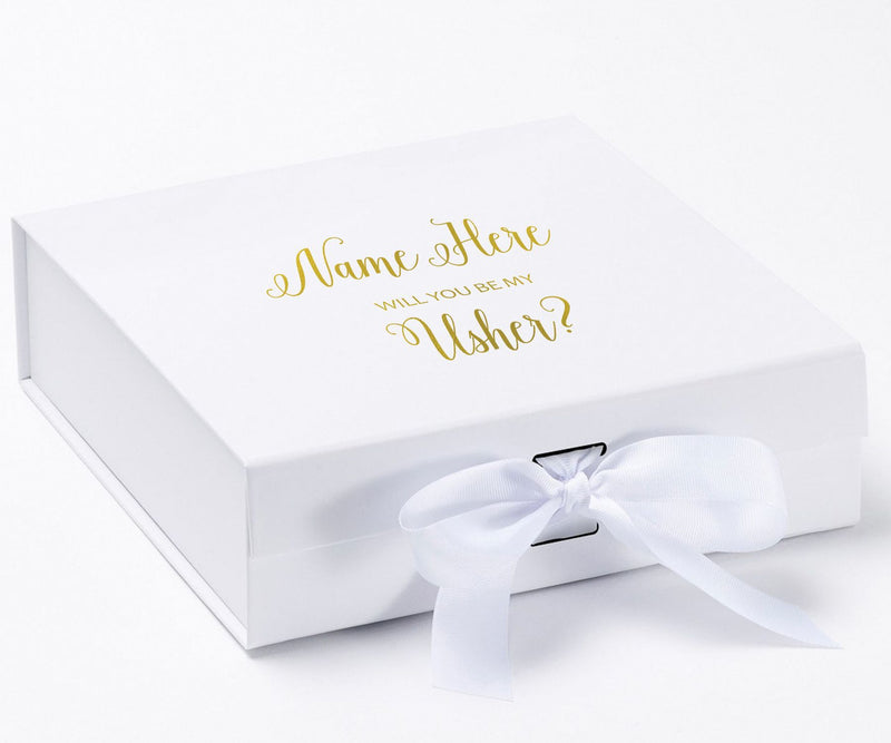 Personalized Will You Be My Usher  Box? Proposal Box White w/ Bow white - No Border