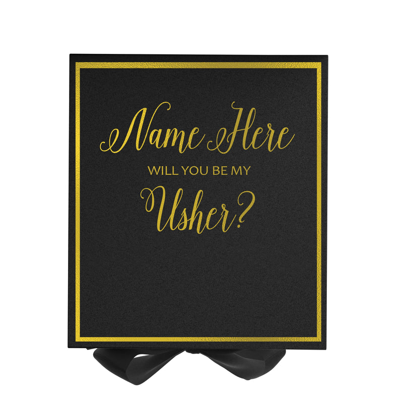 Personalized Will You Be My Usher? Proposal Box Black w/ Bow -  Border