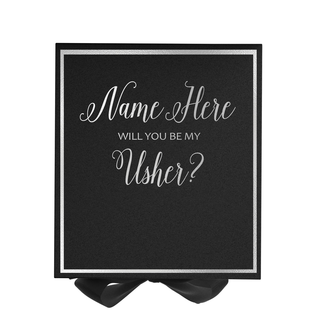 Personalized Will You Be My Usher? Proposal Box Black w/ Bow -  Border