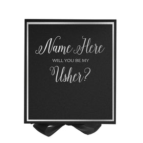 Personalized Will You Be My Usher? Proposal Box Black w/ Bow -  Border
