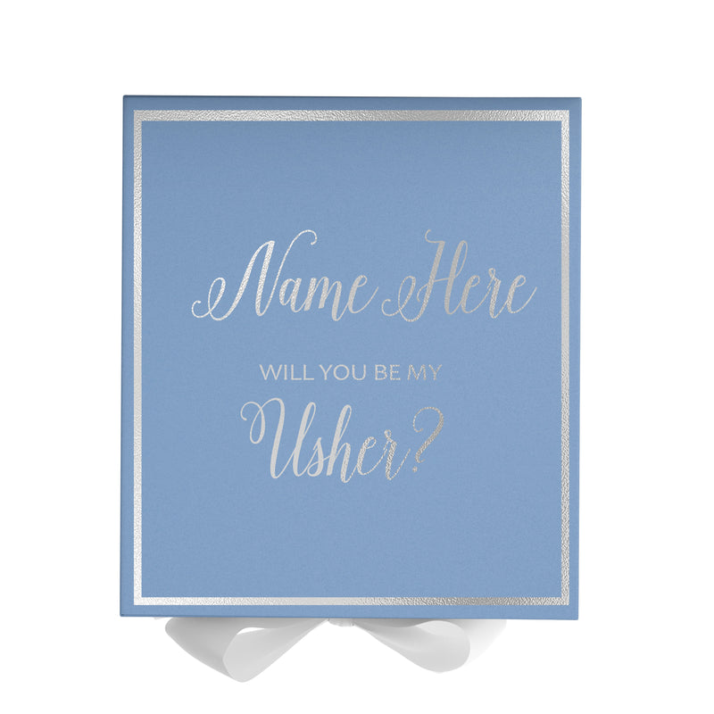 Personalized Will You Be My Usher  Box? Proposal Box Light Blue w/ Bow white -  Border