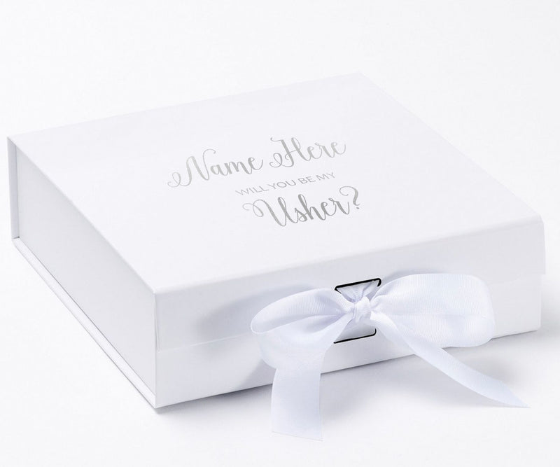 Personalized Will You Be My Usher  Box? Proposal Box White w/ Bow white - No Border