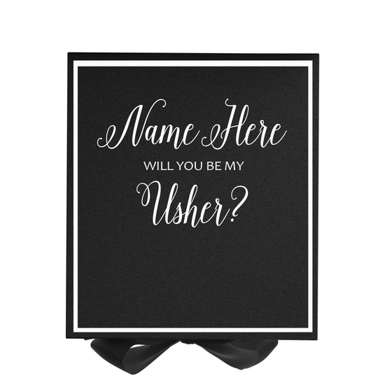 Personalized Will You Be My Usher? Proposal Box Black w/ Bow -  Border