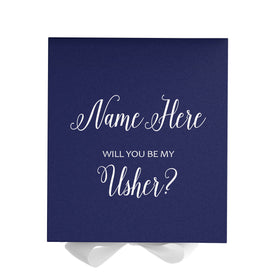 Personalized Will You Be My Usher  Box? Proposal Box Navy Blue w/ Bow white - No Border
